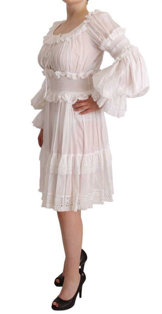 White Cotton Frilled Mousseline Off Shoulder Dress