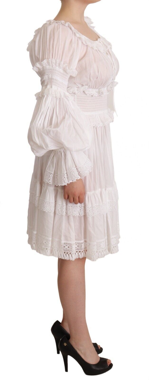 White Cotton Frilled Mousseline Off Shoulder Dress