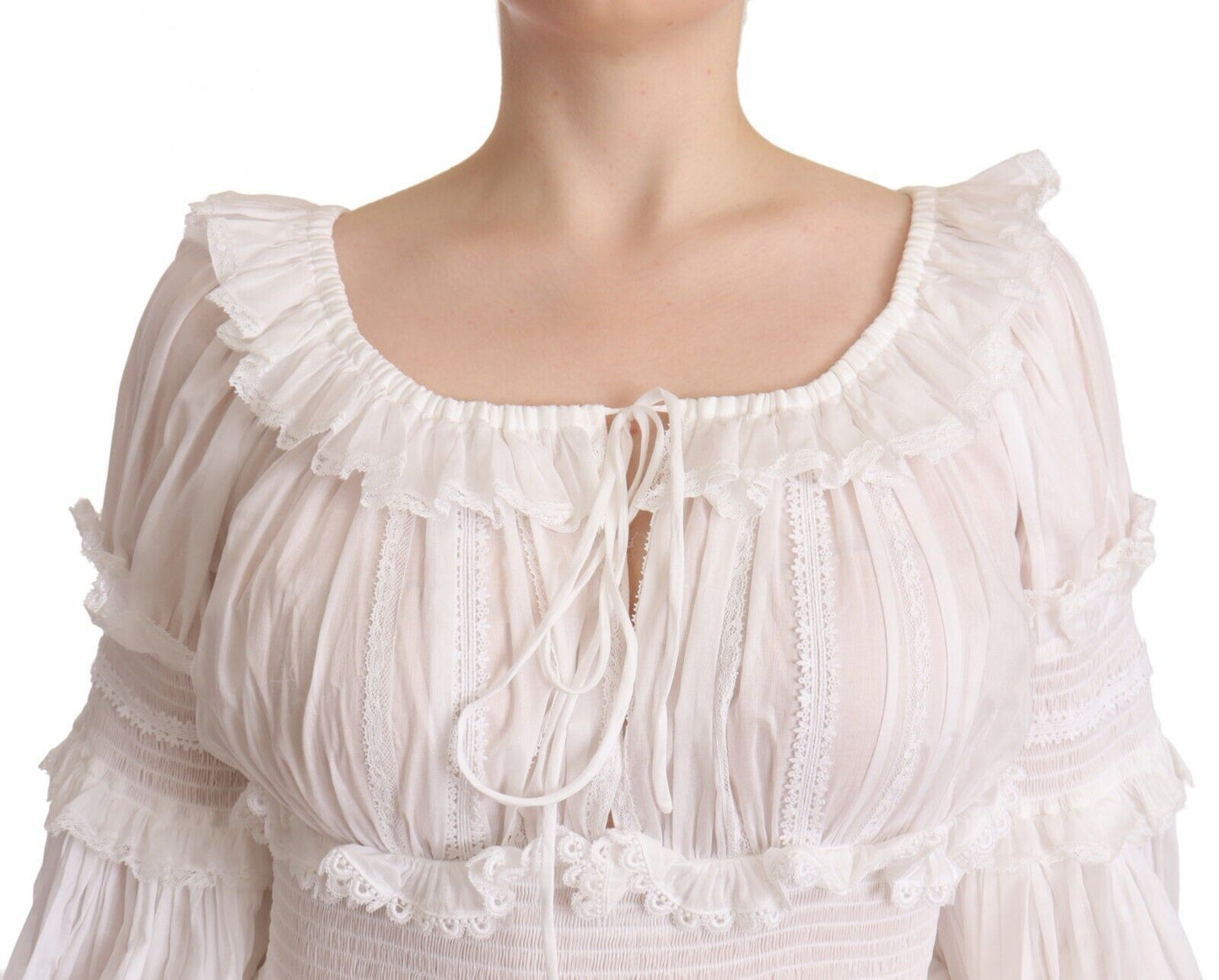 White Cotton Frilled Mousseline Off Shoulder Dress