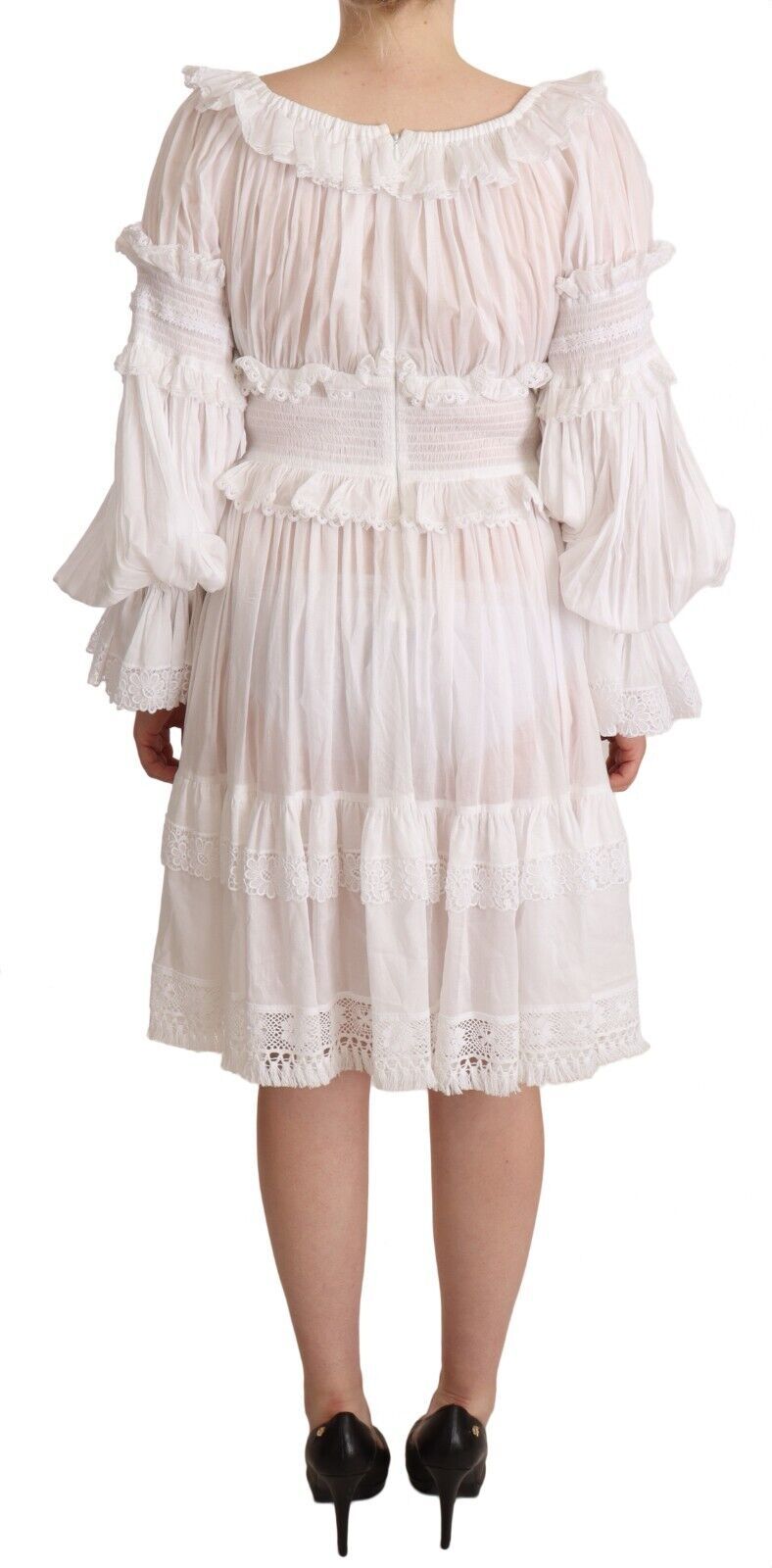 White Cotton Frilled Mousseline Off Shoulder Dress