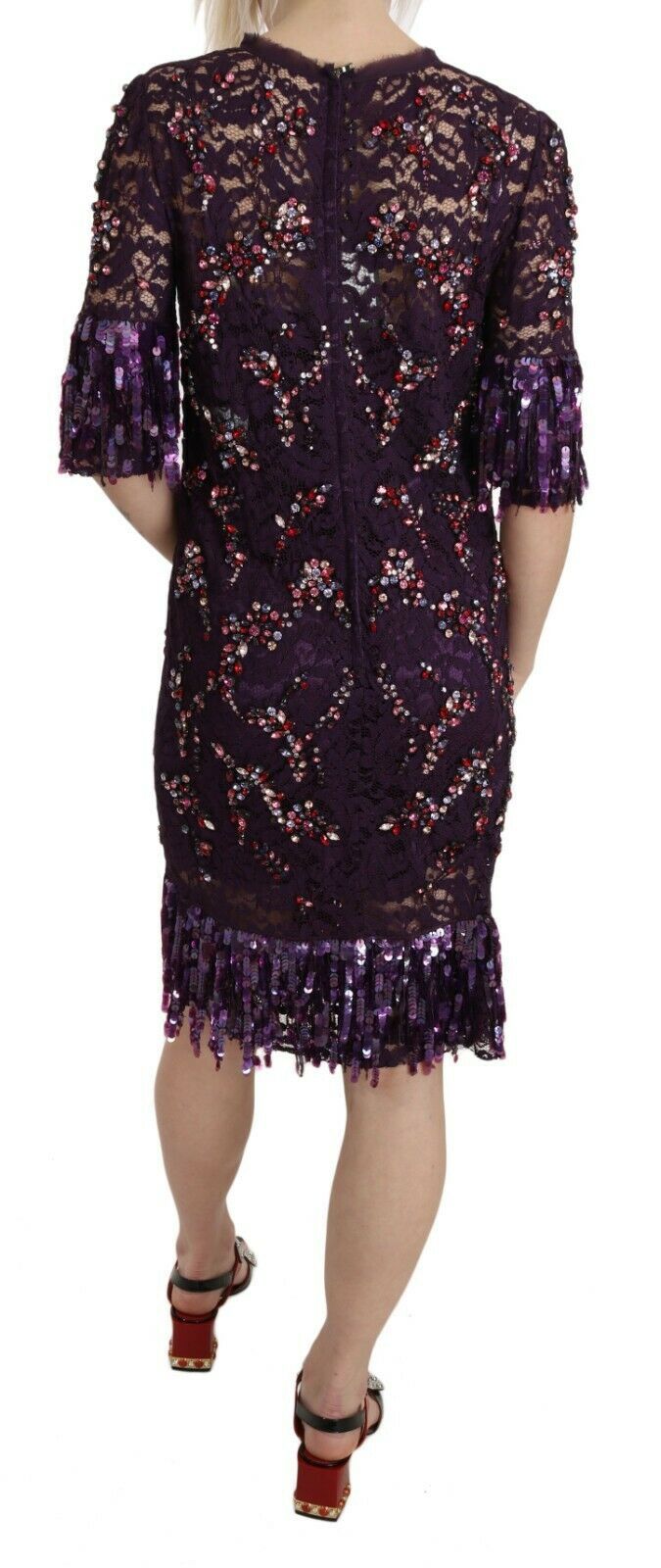 Purple floral lace crystal embedded dress