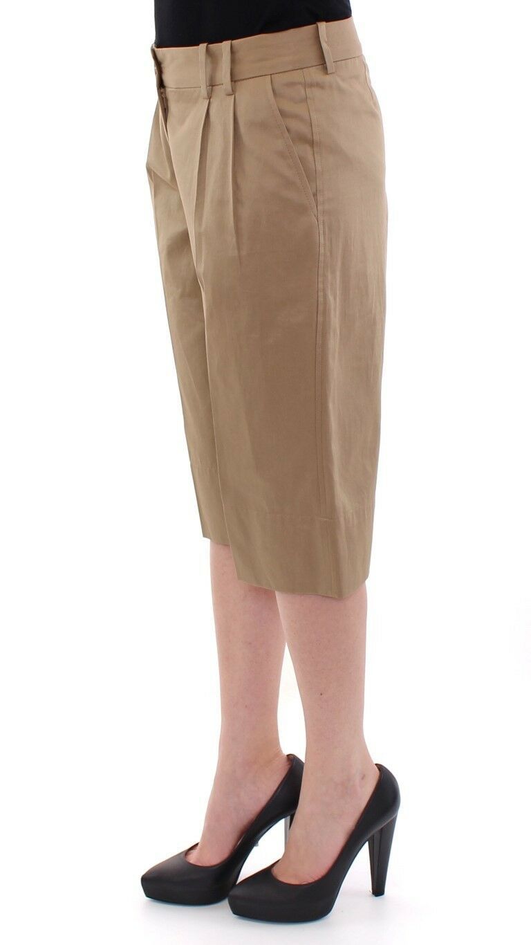 Beige Solid Cotton Shorts Pants