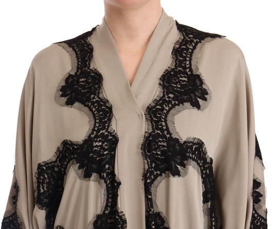 Beige Silk Lace Abaya Long Kaftan Dress