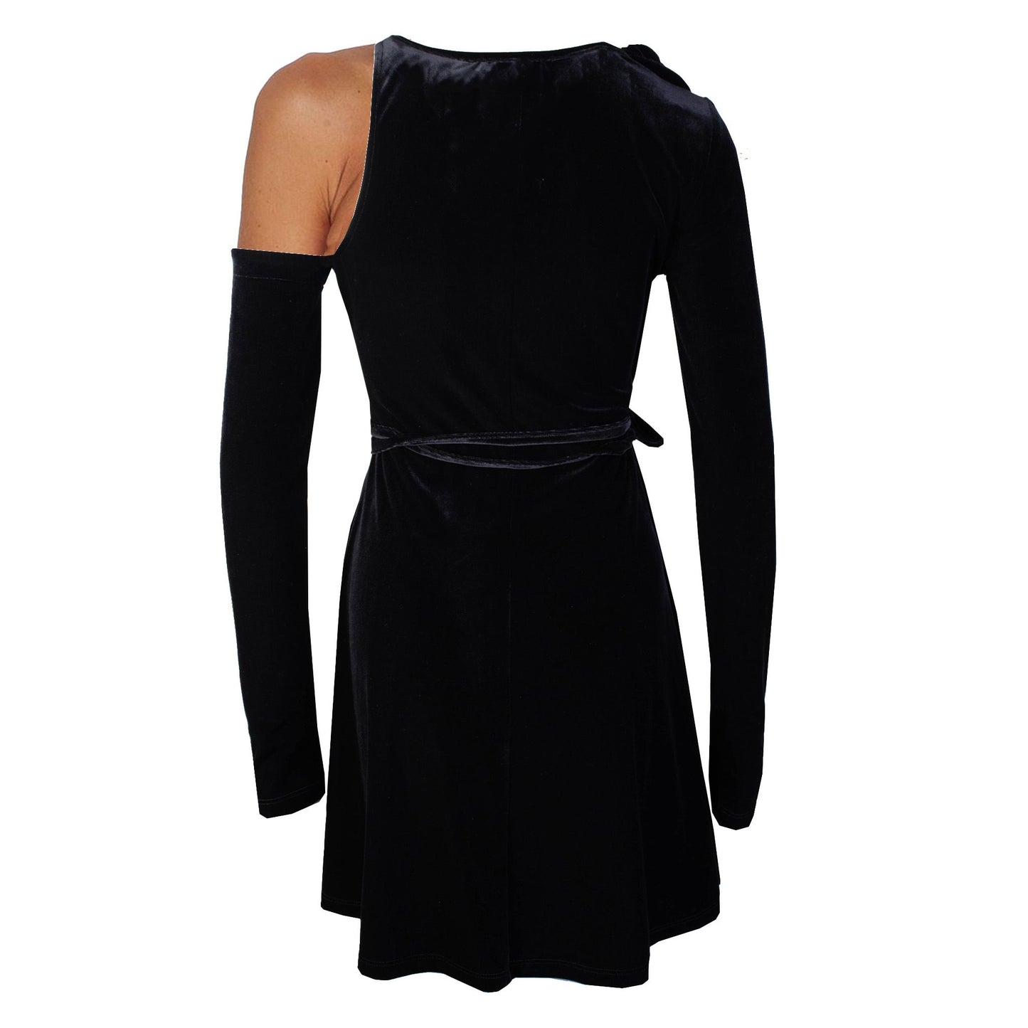 Velvet Cut-Out Asymmetric Black Dress