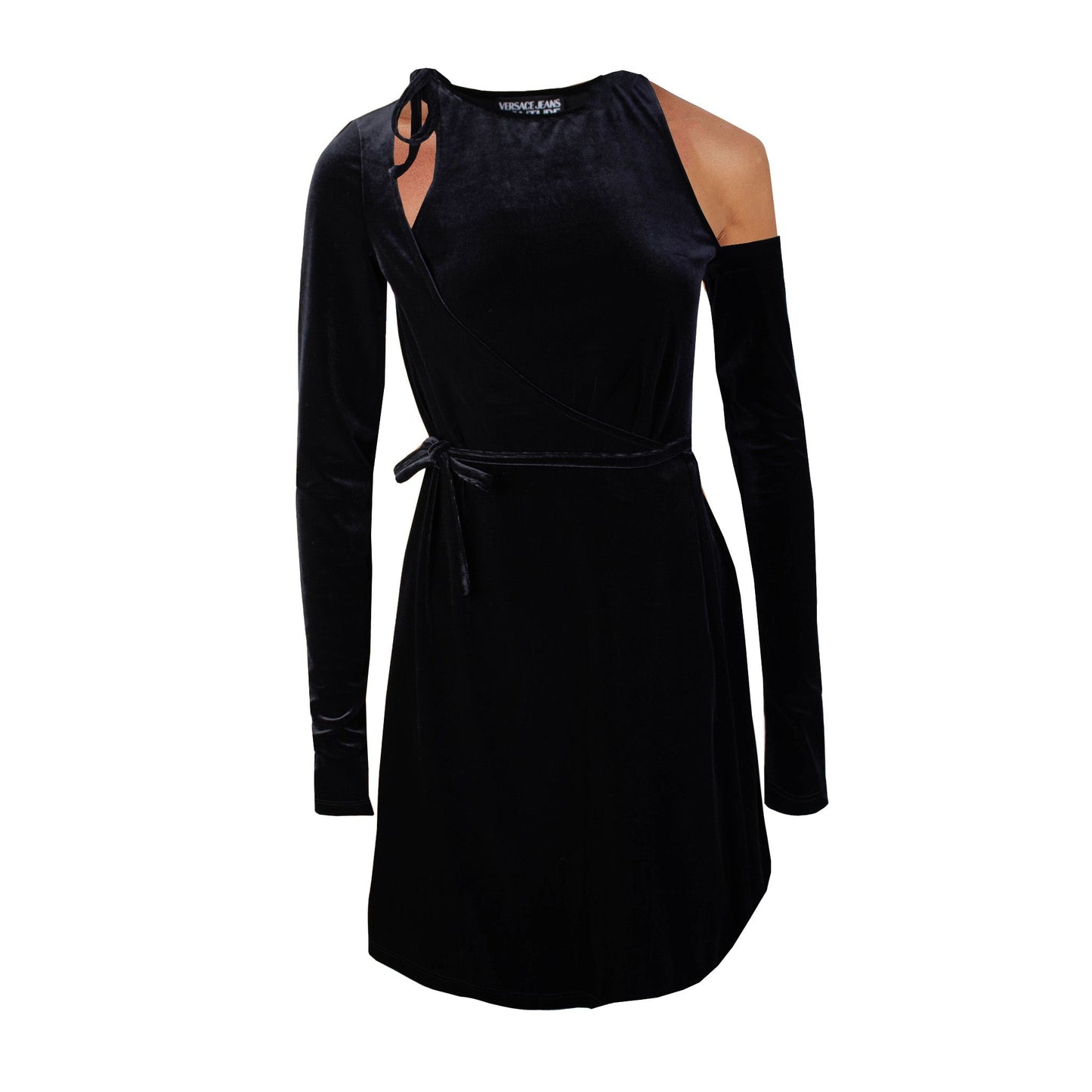 Velvet Cut-Out Asymmetric Black Dress